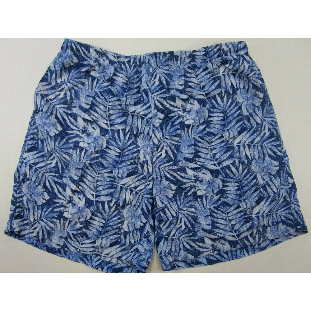 Mens LL Bean Swim Shorts Trunks Suit XXL Blue Print Nylon 38-40